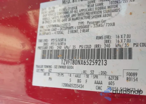 2006 Ford Mustang V6 из США, поврежденный, VIN 1ZVFT80NX65259213